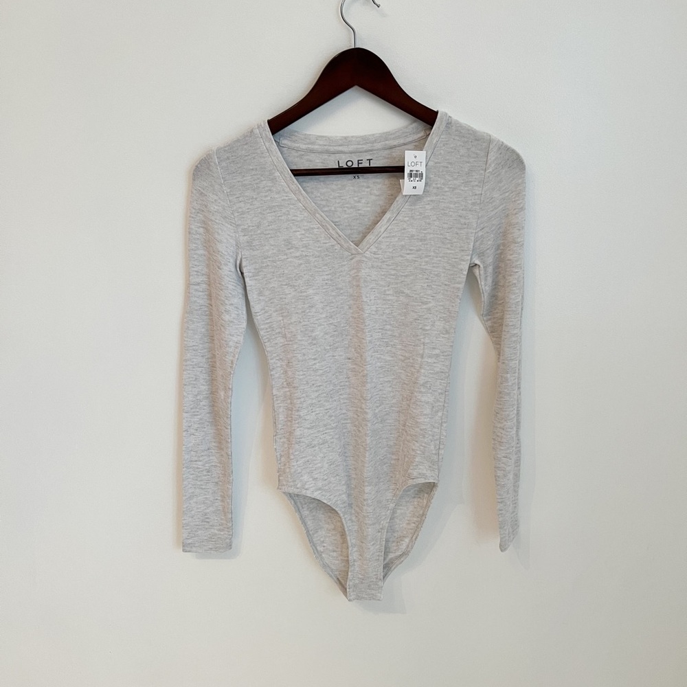 NWT LOFT Grey V Neck Body Suit XS